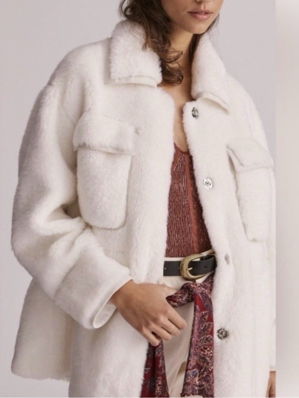 Anthropologie Cream Faux Shearling Teddy Jacket